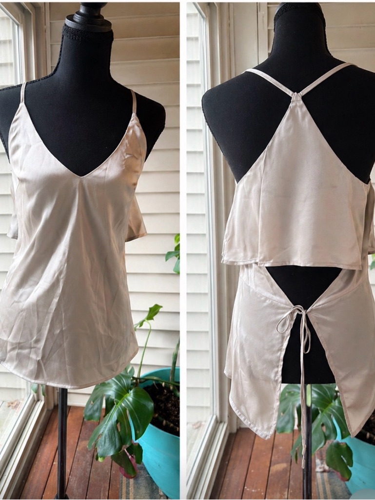 Silky Ivory Satin V-Neck Tie-Back Camisole